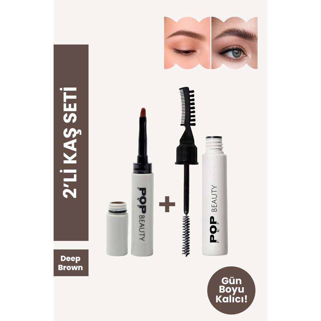 Pop Beauty Kaş Sabitleyici ve Şekillendirici & Kaş Pomadı, 2'li Kaş Bakım Seti - Deep Brown Kaş Makyajı Fiyatı