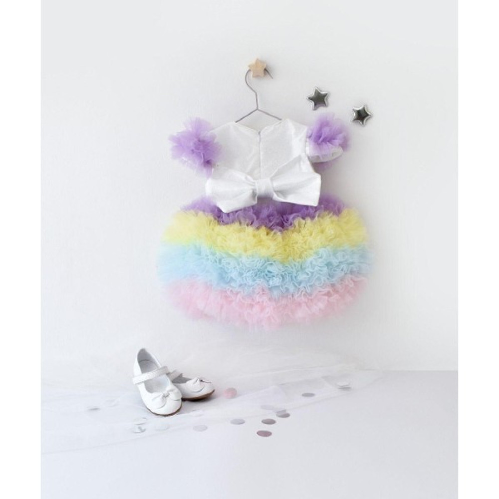 Pop Kız Bebek Unicorn Balon Tütü Etekli Fiyonk Detaylı Beyaz Elbise Elbise Fiyatı