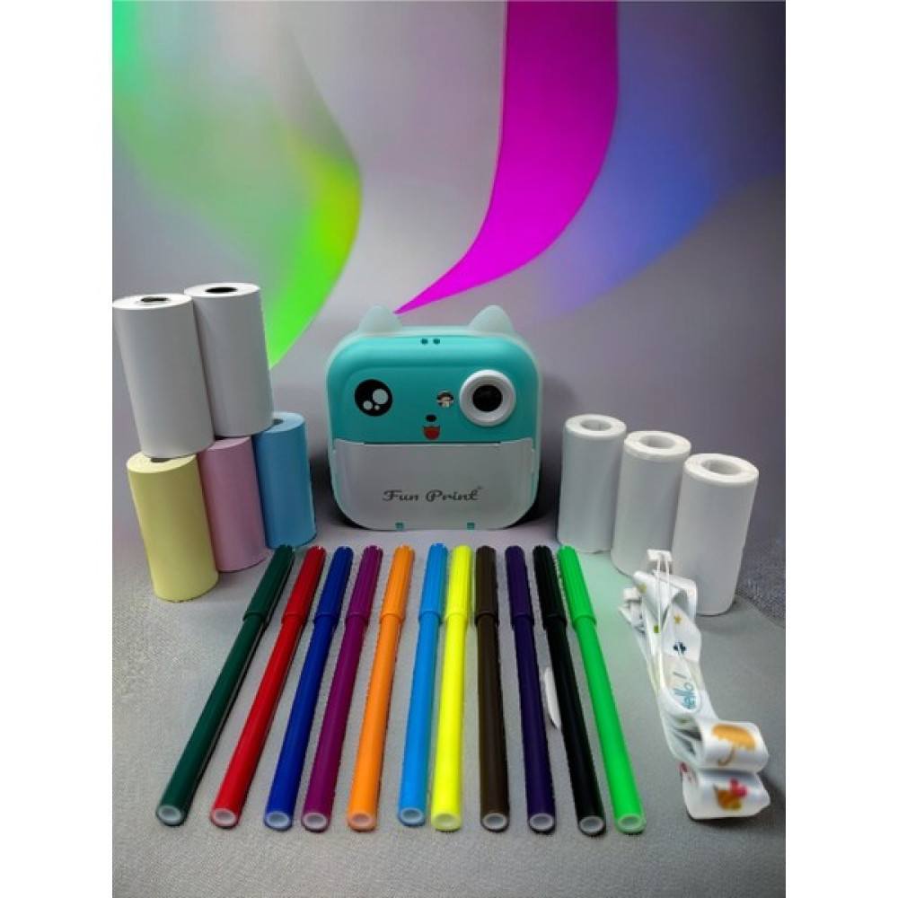 Popit Toys Çocuklar Için Termal Fotoğraf ve Kamera, Anında Siyah Beyaz Baskı Yedek 8 Adet Rulo ve 12 Renk Kalem - Mavi Dijital Fotoğraf Makineleri Fiyatı