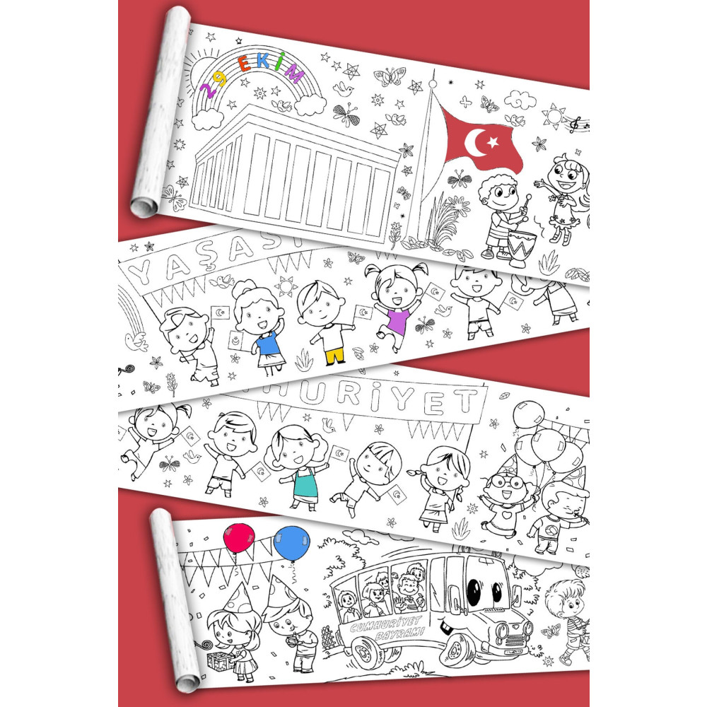 PopŞeker 29 Ekim Cumhuriyet Bayramı - Dev Boyama Kağıdı - Boyama Rulosu - Büyük Boy 5 Metre Uzunluk Eğitici Oyuncak Fiyatı