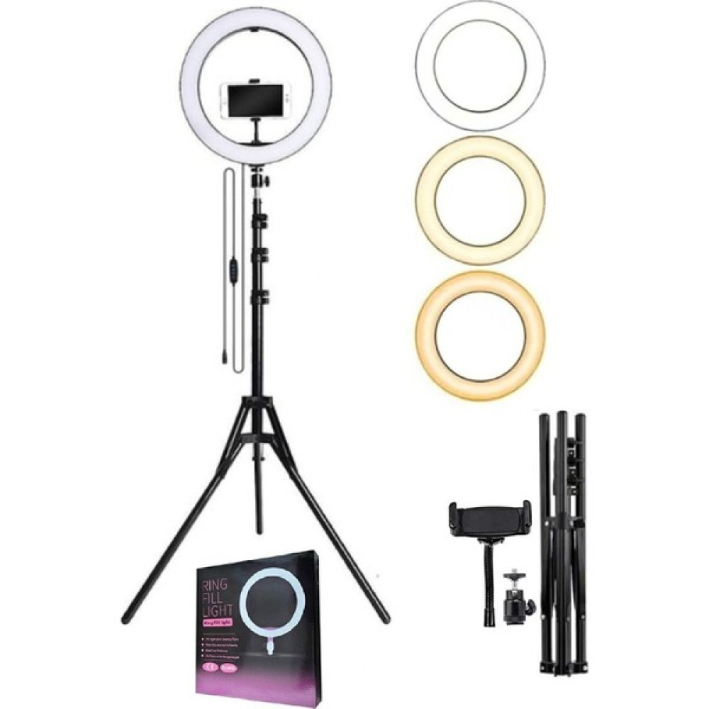Popüler Cep LED Tripod Işıklı Adaptörlü Telefon Tutucu Makyaj Selfie Işığı Ring Light & Kuaför Çekim Işığı 2.1metre Video Kamera Aksesuarları Fiyatı