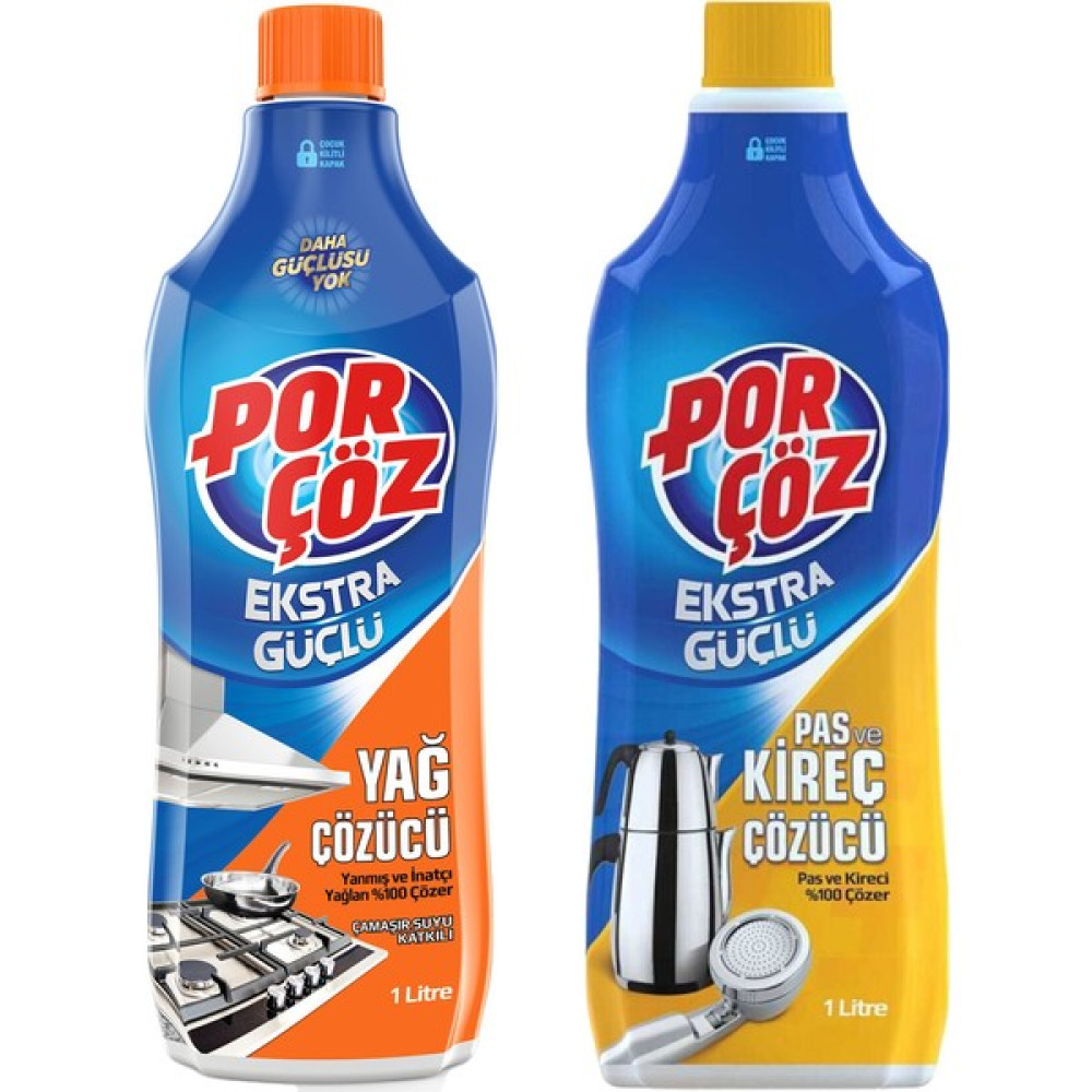 Porçöz Pas ve Kreç Çözücü + Yağ Çözücü 2x1 lt - 1 lt Çamaşır Makinesi Ürünleri Fiyatı