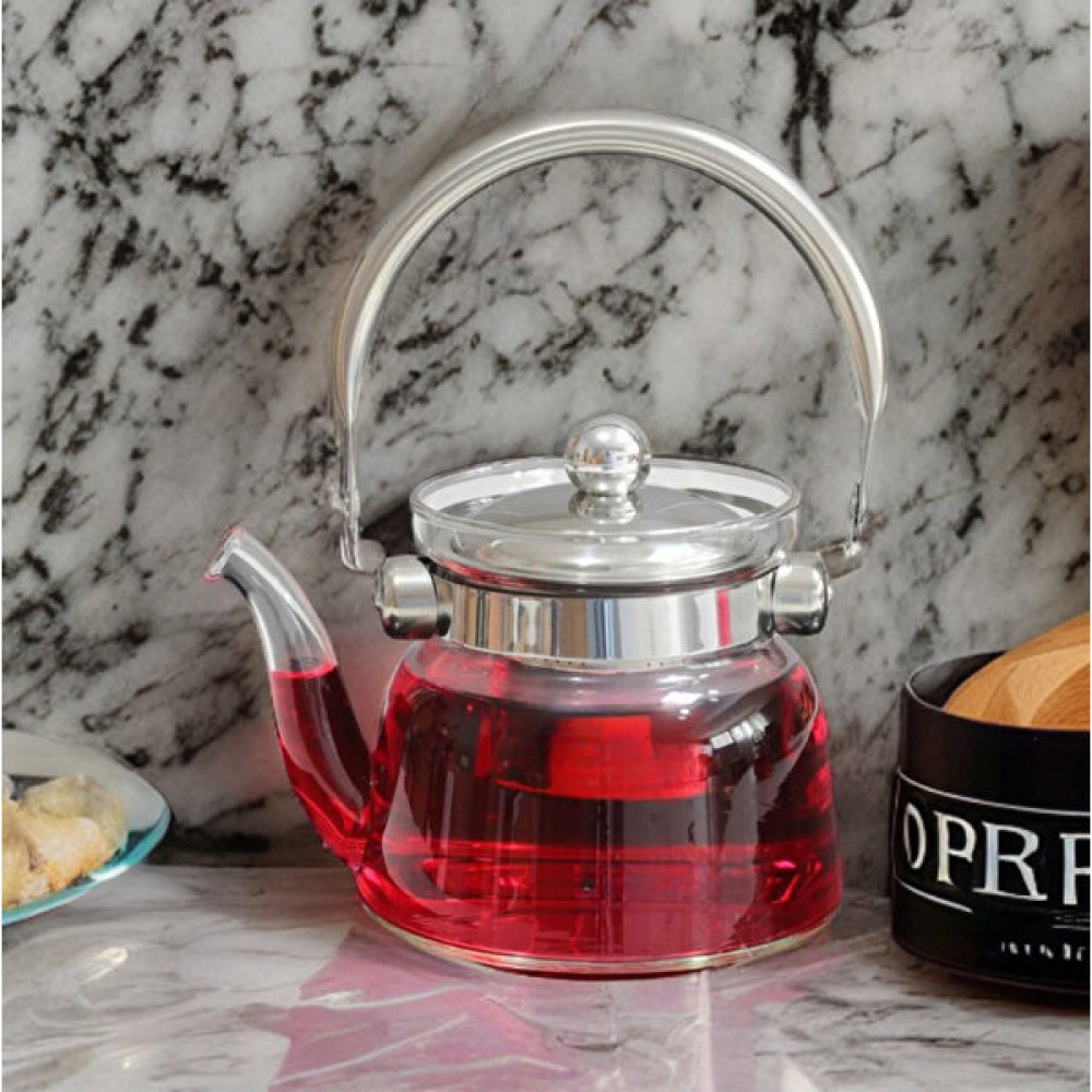 Porlistan Borosilikat Süzgeçlii Cam Demlik Üsten Tutmalı Cam Çaydanlık 1200 ml Çay / Çaydanlık Setleri Fiyatı