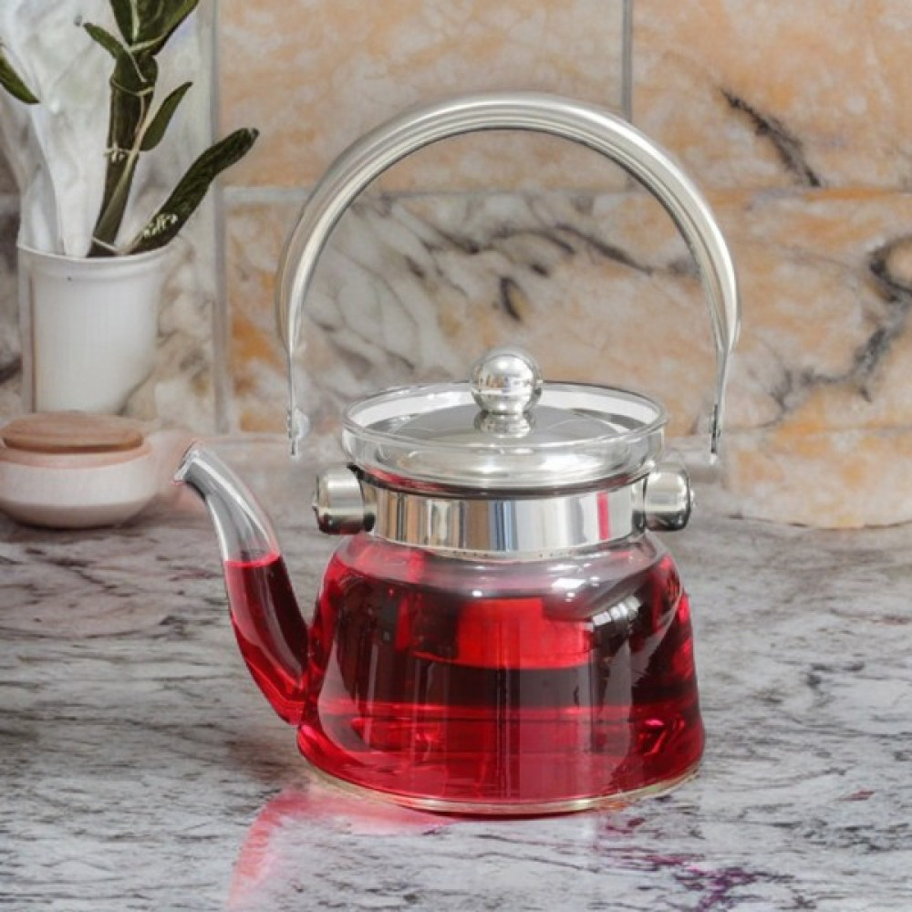 Porlistan Borosilikat Süzgeçlii Cam Demlik Üsten Tutmalı Cam Çaydanlık 600 ml Çay / Çaydanlık Setleri Fiyatı