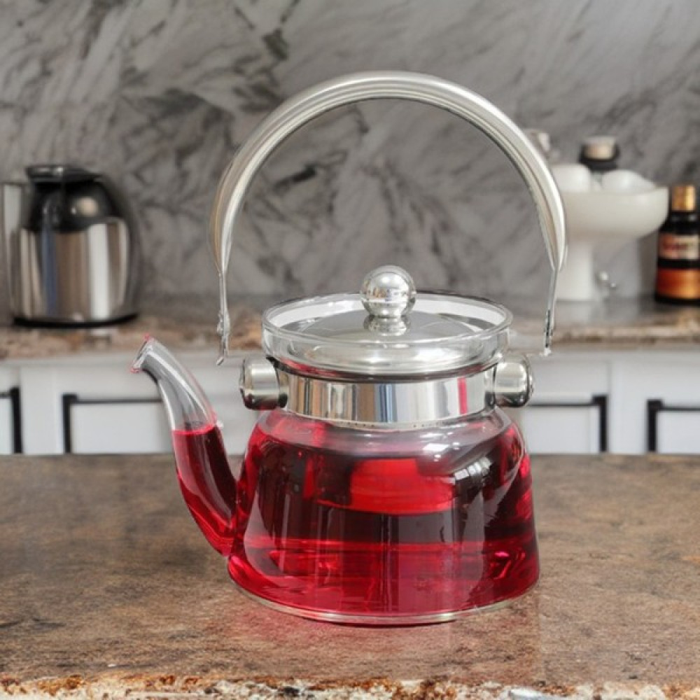 Porlistan Borosilikat Süzgeçlii Cam Demlik Üsten Tutmalı Cam Çaydanlık 800 ml Çay / Çaydanlık Setleri Fiyatı