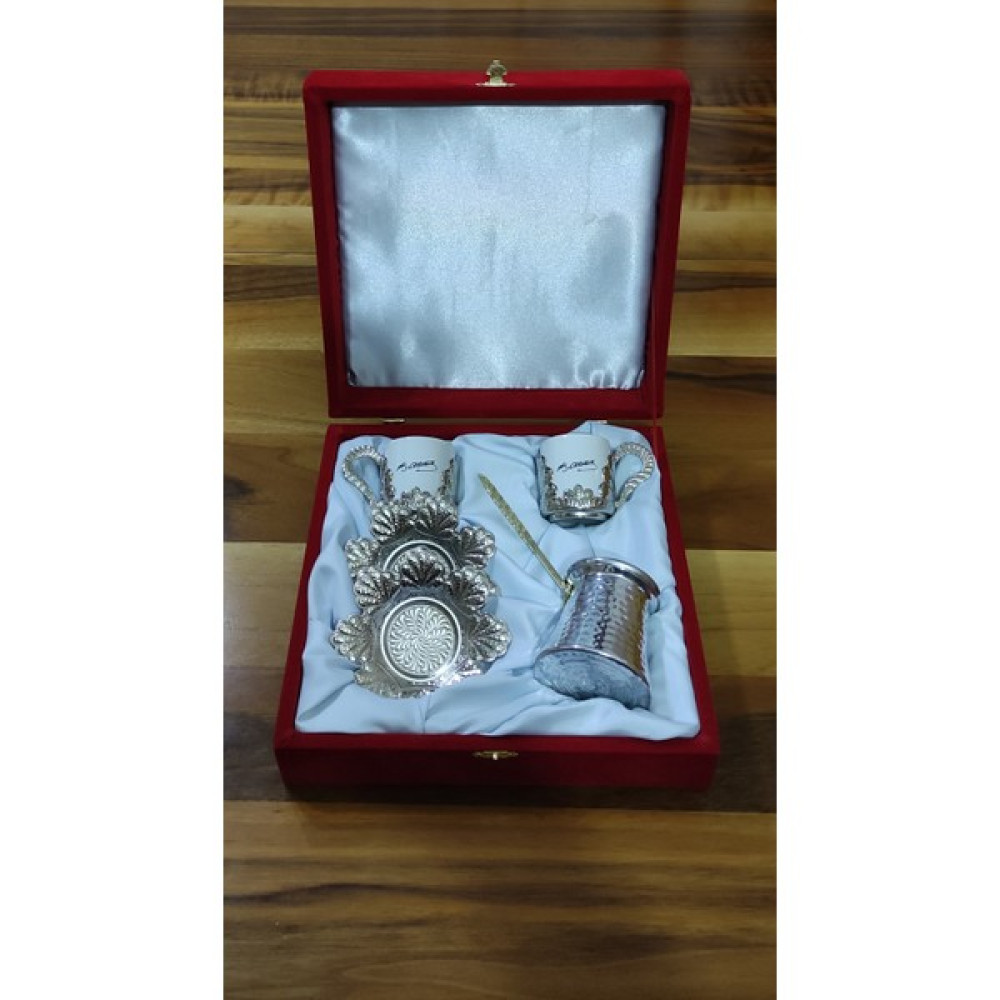 Porselen Atatürk Imzalı Gümüş Renk Detaylı 2'Li Kahve Fincanı Seti Cezveli Kadife Hediye Kutusu Cezve Takımları Fiyatı