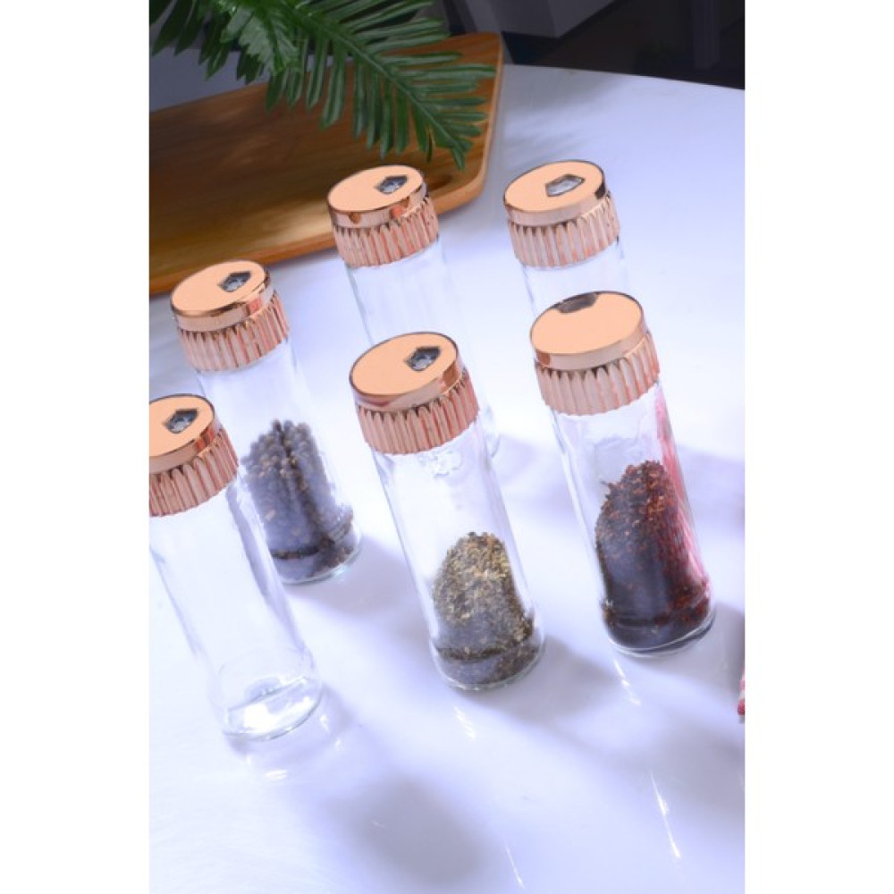 Porselen Diyarı Bronz Düz Kapaklı Cam 6'lı Ayarlı Kapaklı Tuzluk, Biberlik, Baharatlık Seti 120 Ml. Baharat Setleri & Baharatlıklar Fiyatı