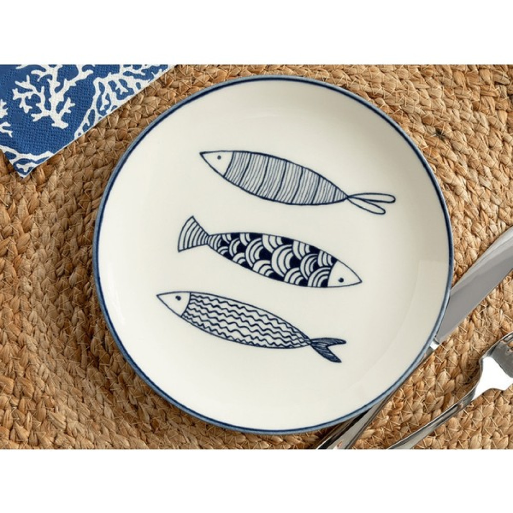 Porselenden Big Fish Porselen Pasta Tabağı 19 cm Beyaz Lacivert Mutfak Gereçleri Fiyatı