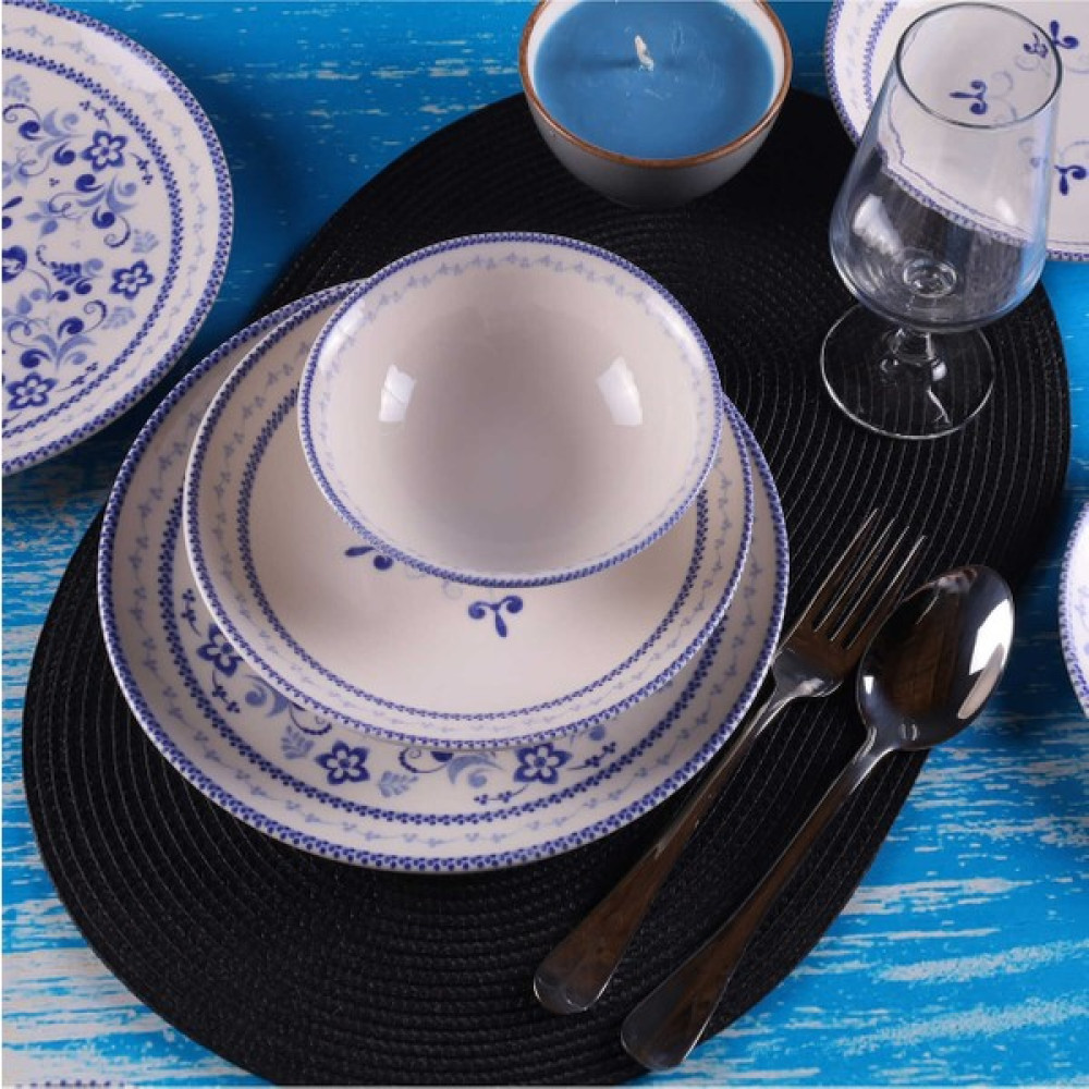 Porselenden Blue Blanc 24 Parça 6 Kişilik Günlük Yemek Takımı Mavi Krem Klasik DB0775 Yemek Takımı Fiyatı