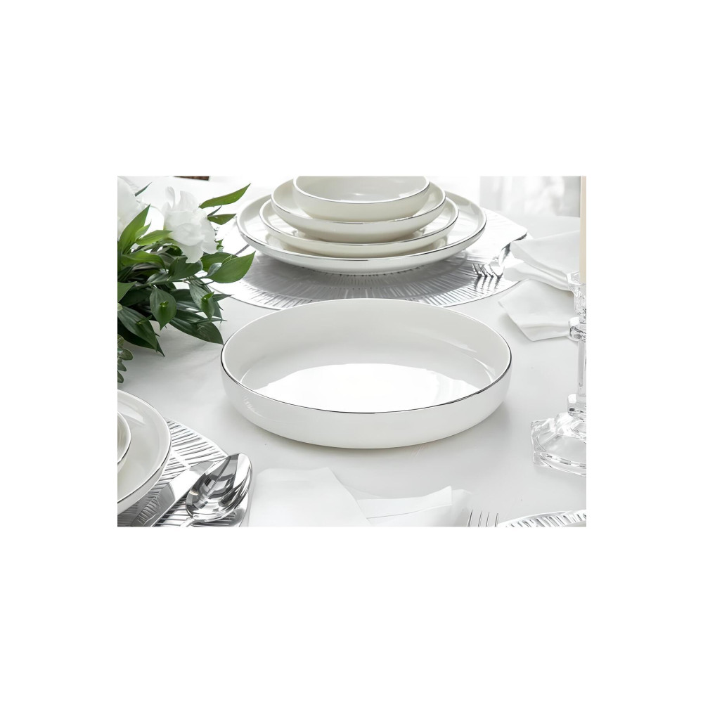 porselenden Modern Gümüş Krem 24 Cm Büyük Boy Porselen Salata Kasesi Sunum Servis Tabağı Kase Fiyatı