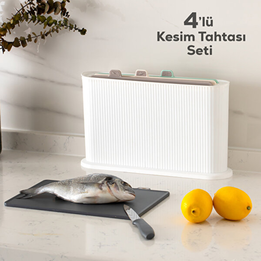 Porsima 1074 Standlı Çoklu Kesme Doğrama Tahtası - 5 Parça Plastik Et Balık Sebze Doğrama Tahtası Seti - Beyaz Beyaz Kesme Tahtaları / Kesim Tablaları Fiyatı