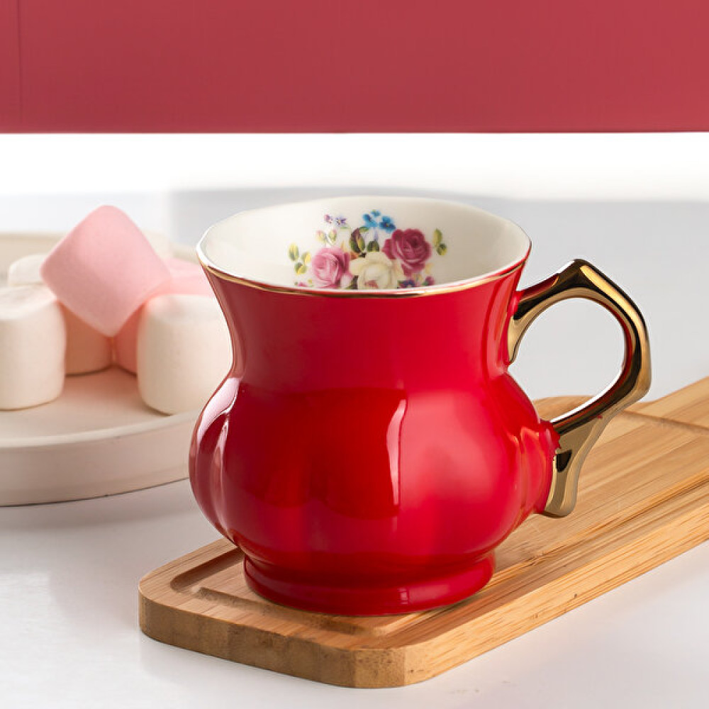 Porsima 11607 Gold Yaldızlı Porselen Mug Kupa Bardak - Kulplu Çay Kahve Bardağı - 200 cc - Kırmızı Fincan / Bardak / Kahve Takımı Fiyatı