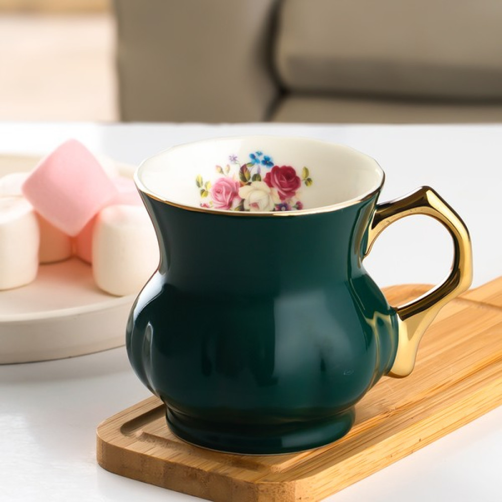 Porsima 11607 Gold Yaldızlı Porselen Mug Kupa Bardak - Kulplu Çay Kahve Bardağı - 200 cc - Yeşil Fincan / Bardak / Kahve Takımı Fiyatı
