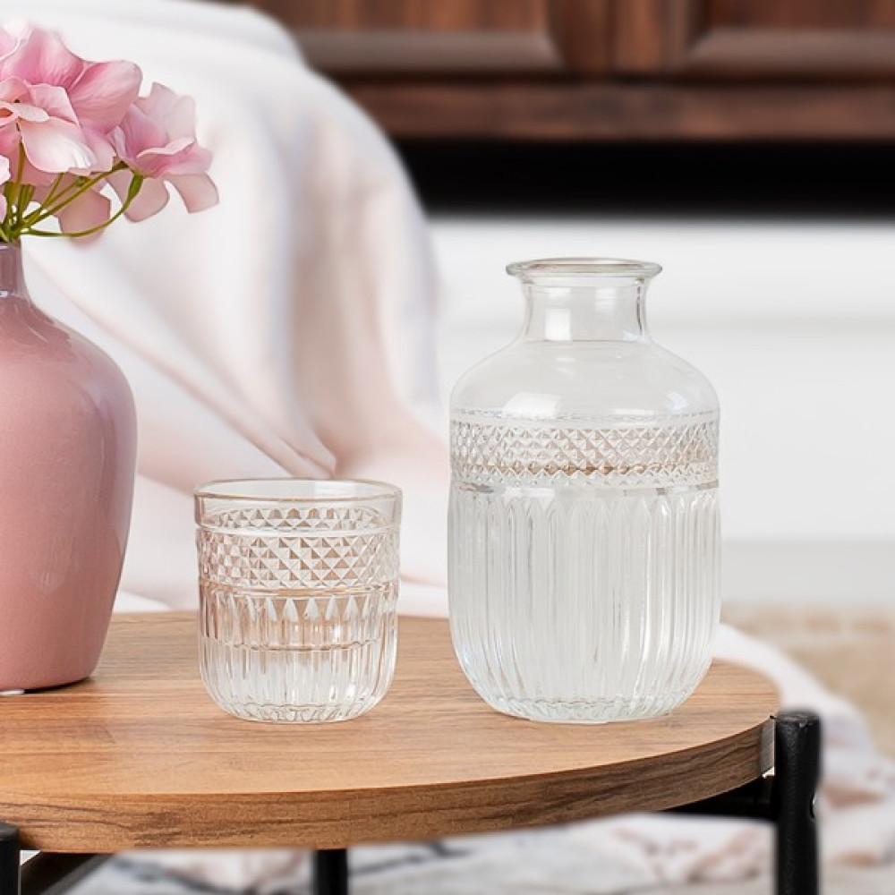 Porsima 14975 Başucu Sürahi Bardak Seti Cam Karaf Meşrubat Şişesi 650 cc - 650 ml Sürahi Fiyatı