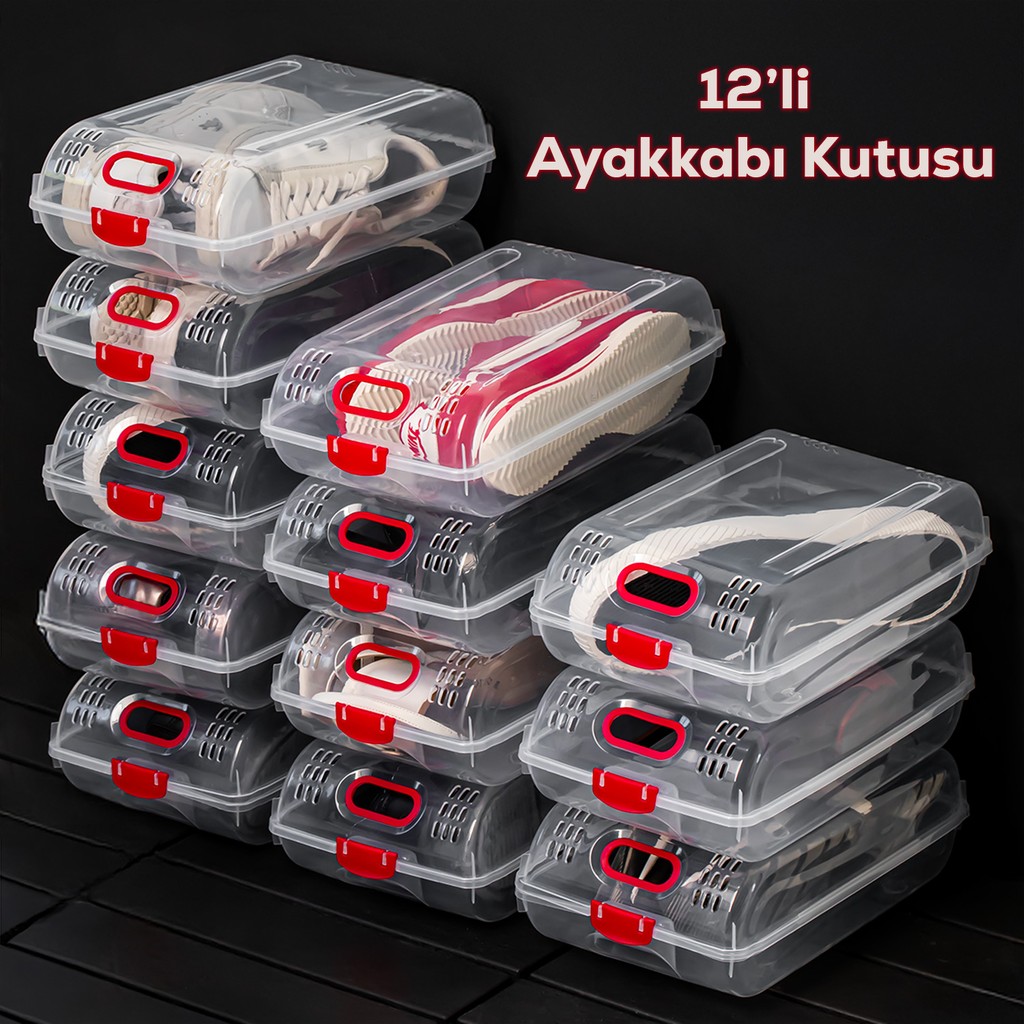 Porsima 204-12 Kadın ve Çocuk Ayakkabı Saklama Kutusu - Şeffaf Pratik Ayakkabı Kabı Düzenleyici Saklama Seti 12 Adet - kadın çocuk Ayakkabı Saklama Kutusu Fiyatı