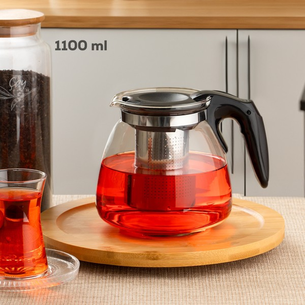Porsima 2206 Borosilikat Cam Demlik Çelik Süzgeçli Isıya Dayanıklı Cam Demlik - 1100 Ml Çay / Çaydanlık Setleri Fiyatı