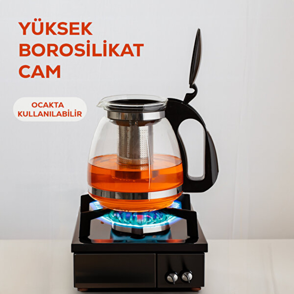 Porsima 2206 Borosilikat Cam Demlik Çelik Süzgeçli Isıya Dayanıklı Cam Demlik - 1500 ml Çay / Çaydanlık Setleri Fiyatı