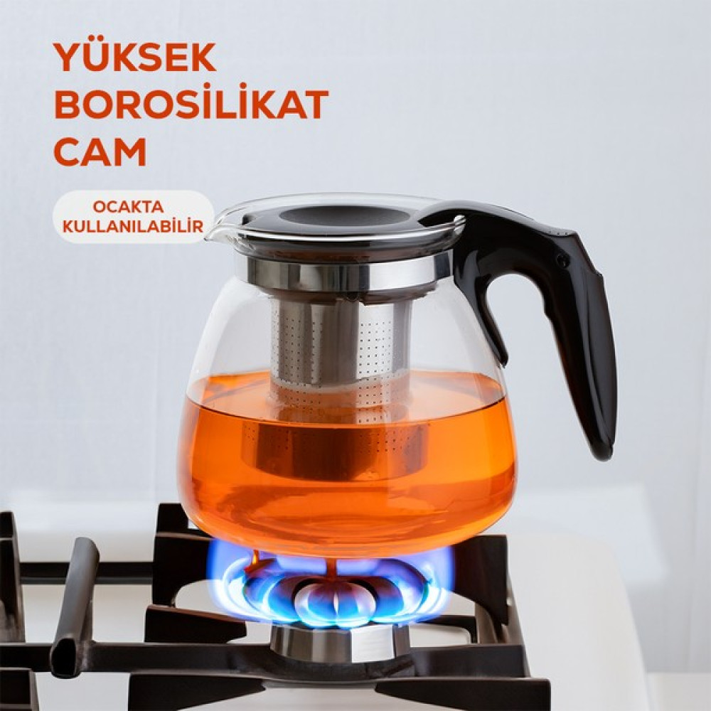 Porsima 2206 Borosilikat Cam Demlik Çelik Süzgeçli Isıya Dayanıklı Cam Demlik - 900 ml Çay / Çaydanlık Setleri Fiyatı