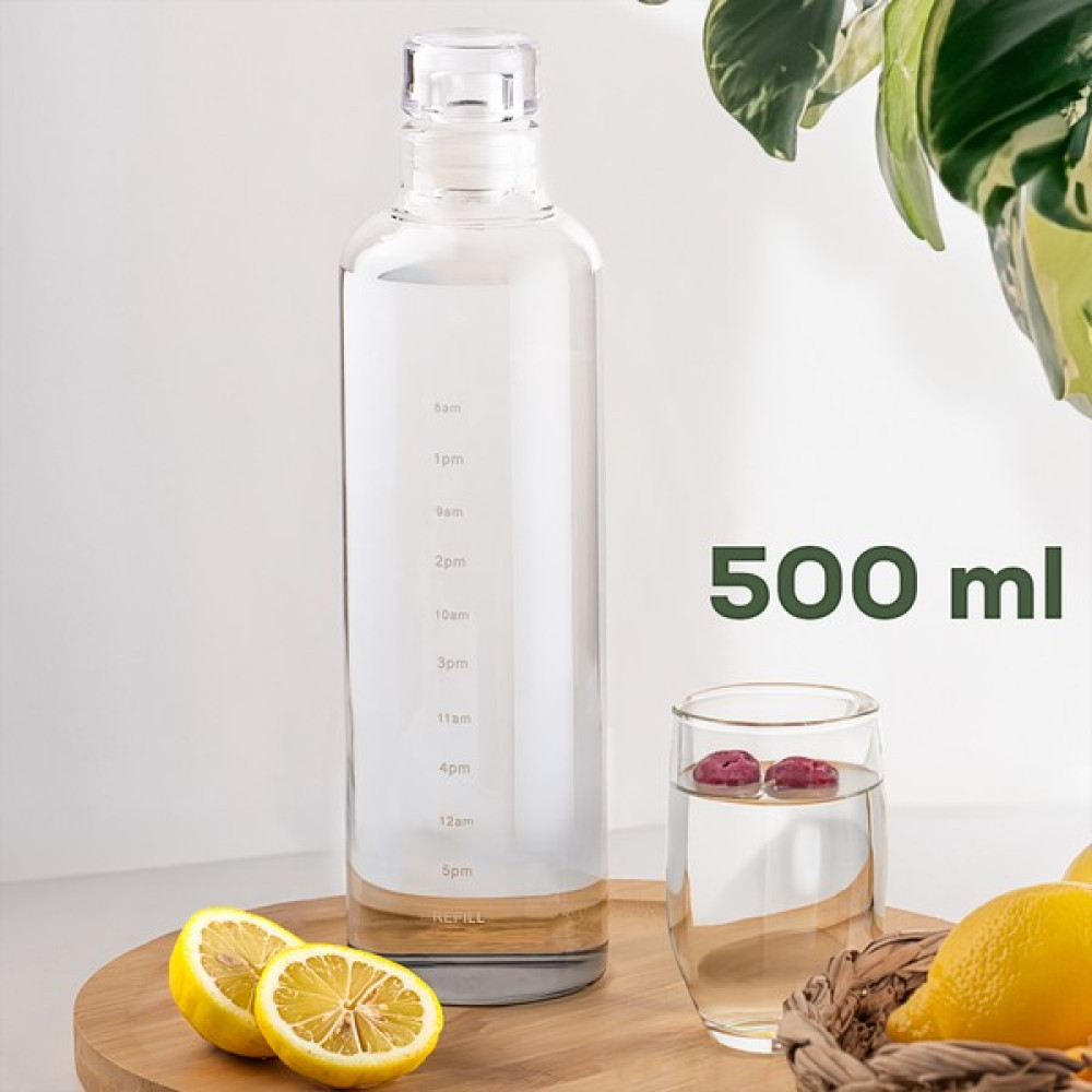 Porsima 2406 Borosilikat Cam Su Şişesi - Su İçme Saatli Dereceli Matara Suluk - Şeffaf 500 mL Suluk Fiyatı
