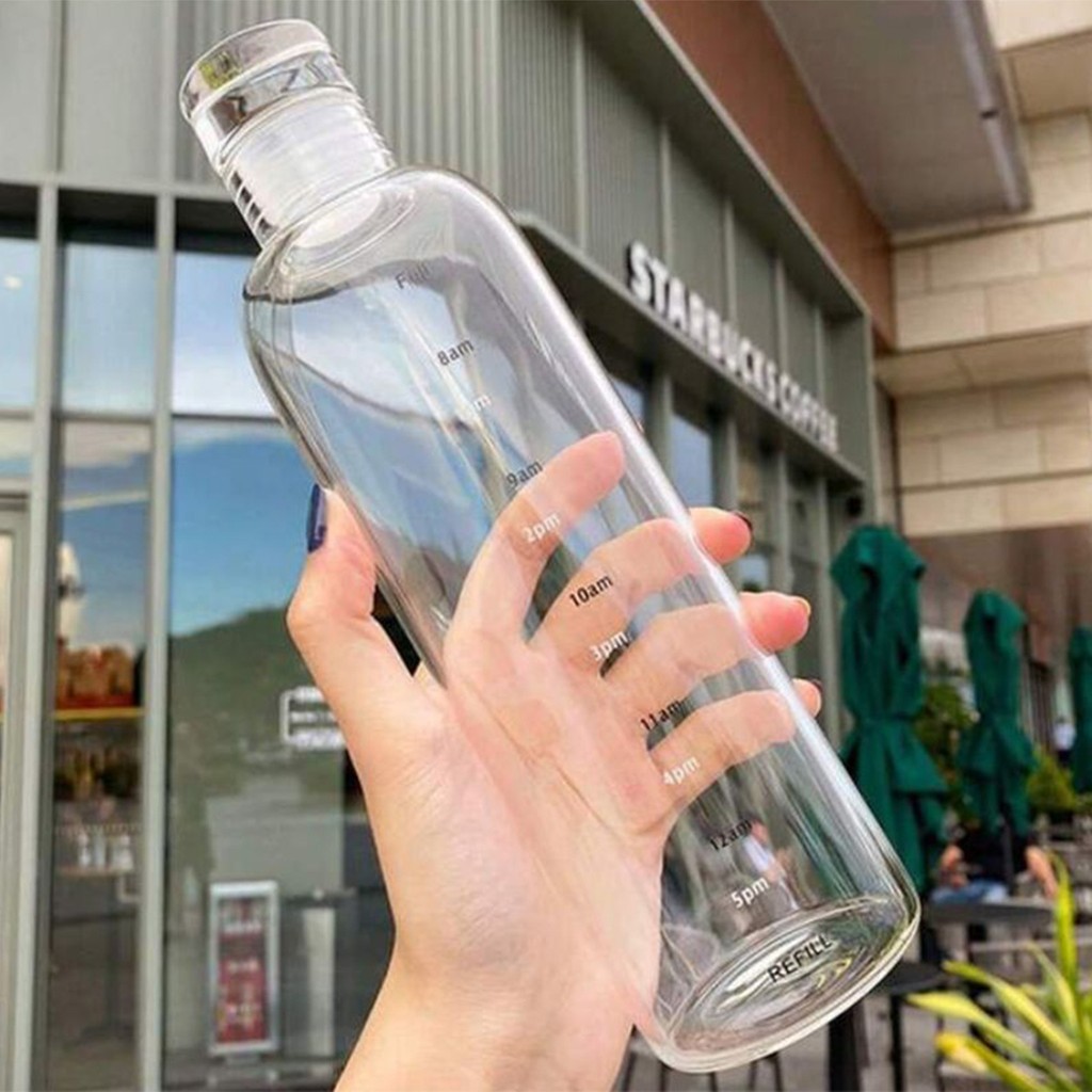 Porsima 2407 750 ml Şeffaf Cam Su Şişesi - Spor ve Outdoor Kullanıma Uygun Su İçme Saatli Matara Suluk Fiyatı
