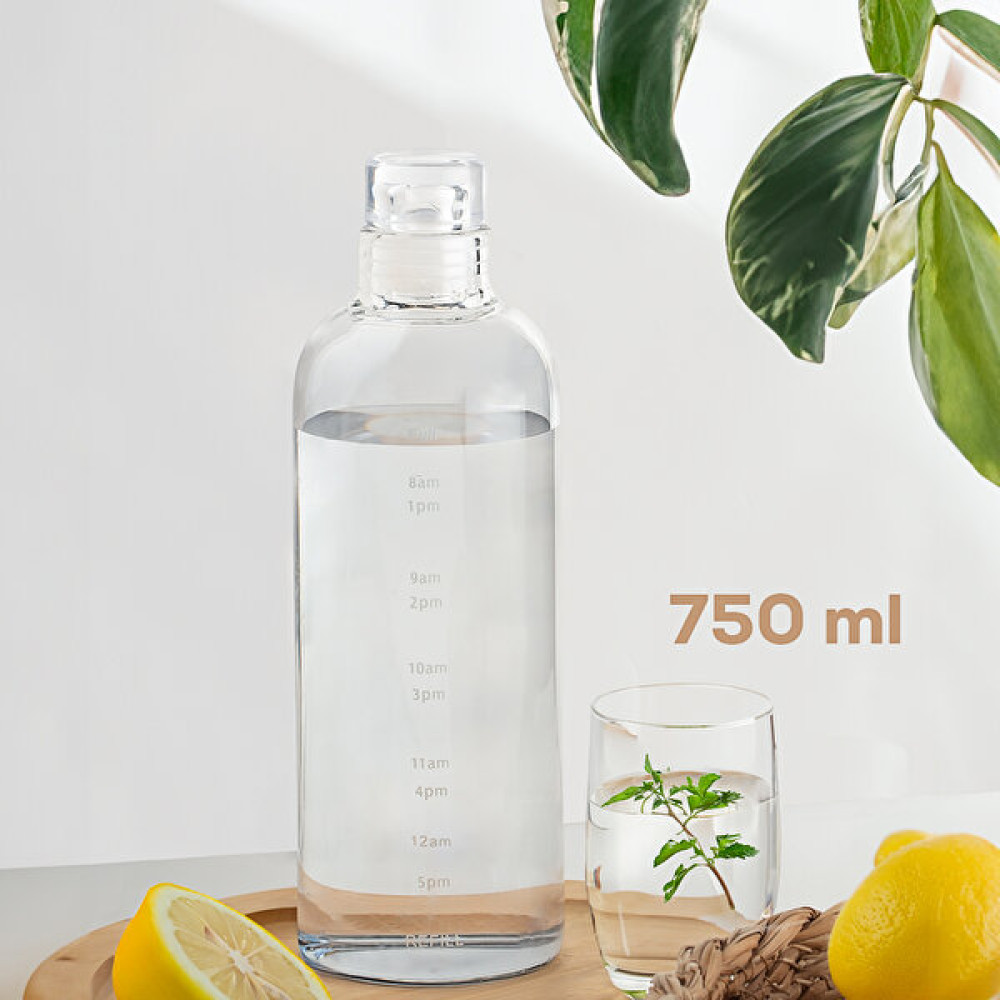 Porsima 2407 Borosilikat Cam Su Şişesi - Su İçme Saatli Dereceli Matara Suluk - Şeffaf 750 mL Suluk Fiyatı