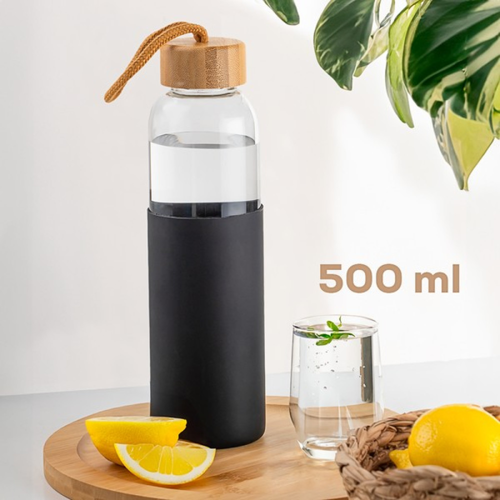 Porsima 2409 Kılıflı Bambu Kapaklı Borosilikat Cam Su Şişesi - Matara Suluk - Şeffaf 550 mL Suluk Fiyatı