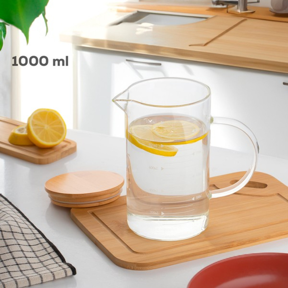 Porsima 401165 Bambu Kapaklı Borosilikat Dereceli Cam Sürahi Ölçü Kabı Beher Glass 1000 ml Kapasiteli Sürahi Fiyatı