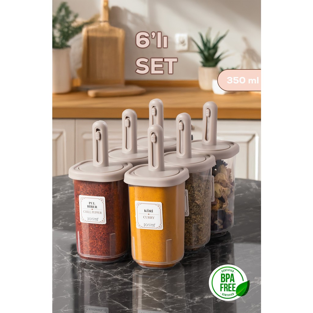 Porsima 4362 Kaydırmalı Kaşıklı Baharatlık Seti 6'lı Şeffaf - Cappucino - Cappuccino - RENK Çatal / Kaşık / Bıçak Takımları Fiyatı