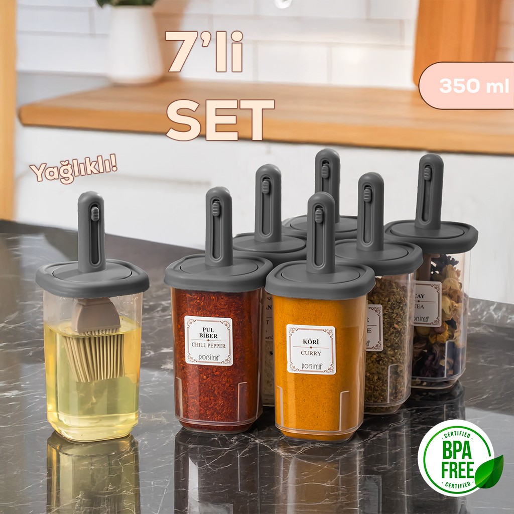 Porsima 4364 7li Kaydırmalı Kaşıklı Sızdırmaz Kapaklı Etiketli Baharatlık Seti - Saklama Kabı - Antrasit - renk Çatal / Kaşık / Bıçak Takımları Fiyatı