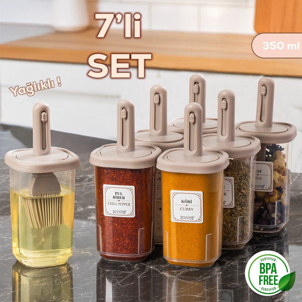 Porsima 4366 7li Kaydırmalı Kaşıklı Sızdırmaz Kapaklı Etiketli Baharatlık Seti - Saklama Kabı - Cappuccino - renk Çatal / Kaşık / Bıçak Takımları Fiyatı