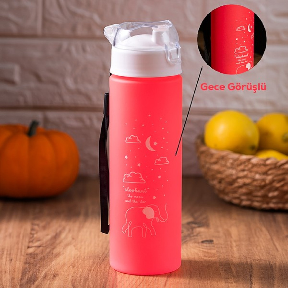 Porsima 700.080 Su Şişesi Gece Görüş Renkli Fosforlu Matara Neon Desenli Suluk Pembe - 500 ml Suluk Fiyatı