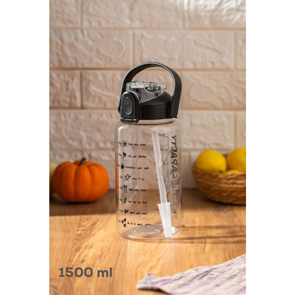 Porsima 700.105 Su Şişesi - Motivasyon Su Matarası - Plastik Spor Suluk - Şeffaf 1500 ml Matara Fiyatı