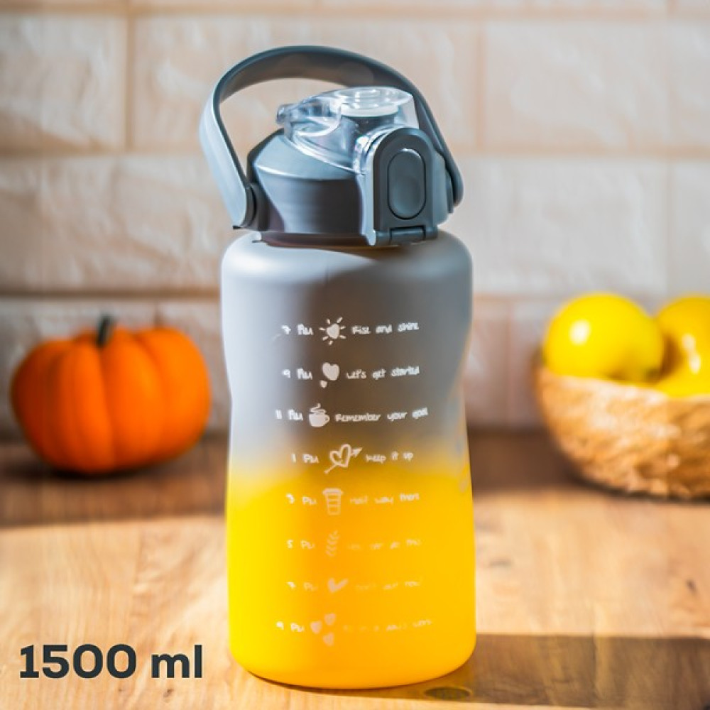 Porsima 700.106 Su Şişesi - Motivasyon Su Matarası - Plastik Renkli Spor Suluk - Gri Sarı 1500 ml Suluk Fiyatı