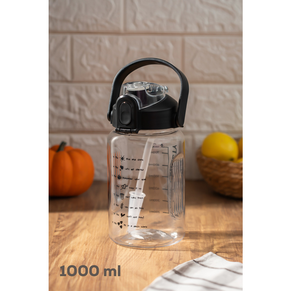 Porsima 700.114 Su Şişesi - Motivasyon Su Matarası - Plastik Spor Suluk - Şeffaf 1000 ml Matara Fiyatı