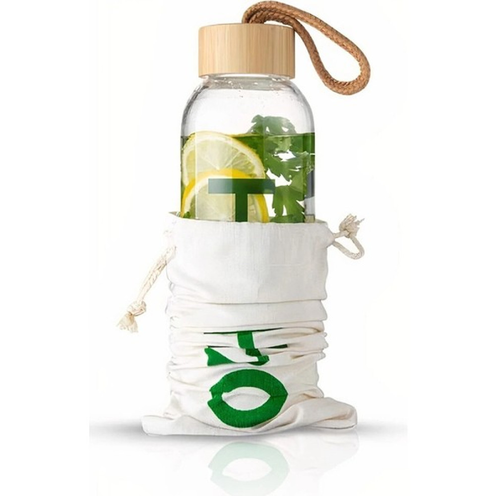 Porsima 75175 Cam Su Şişesi - H2O Baskılı Isı Dayanıklı Matara Vakum Kapaklı Kılıflı Suluk - 600 ml - Şeffaf Suluk Fiyatı