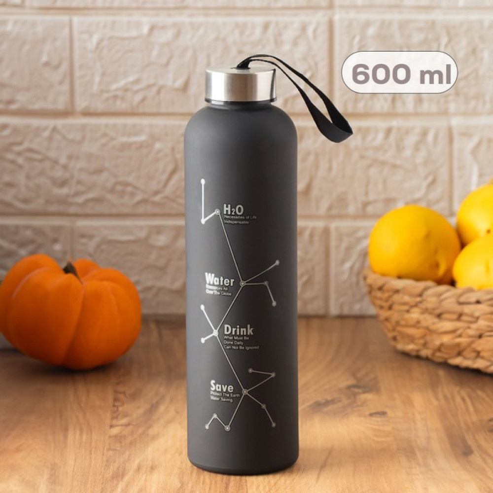 Porsima 88666 Cam Motivasyon Matarası Desenli Renkli Su Şişesi Baskılı Suluk 600 ml - Siyah Suluk Fiyatı