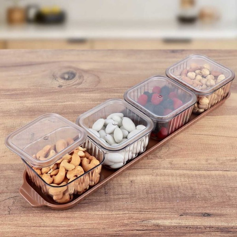 Porsima Bambu Tepsili Kapaklı 4lü Kahvaltı Çerez Sunum Saklama Kabı Seti Bal Kahve - Kahverengi Kahvaltı Takımı Fiyatı