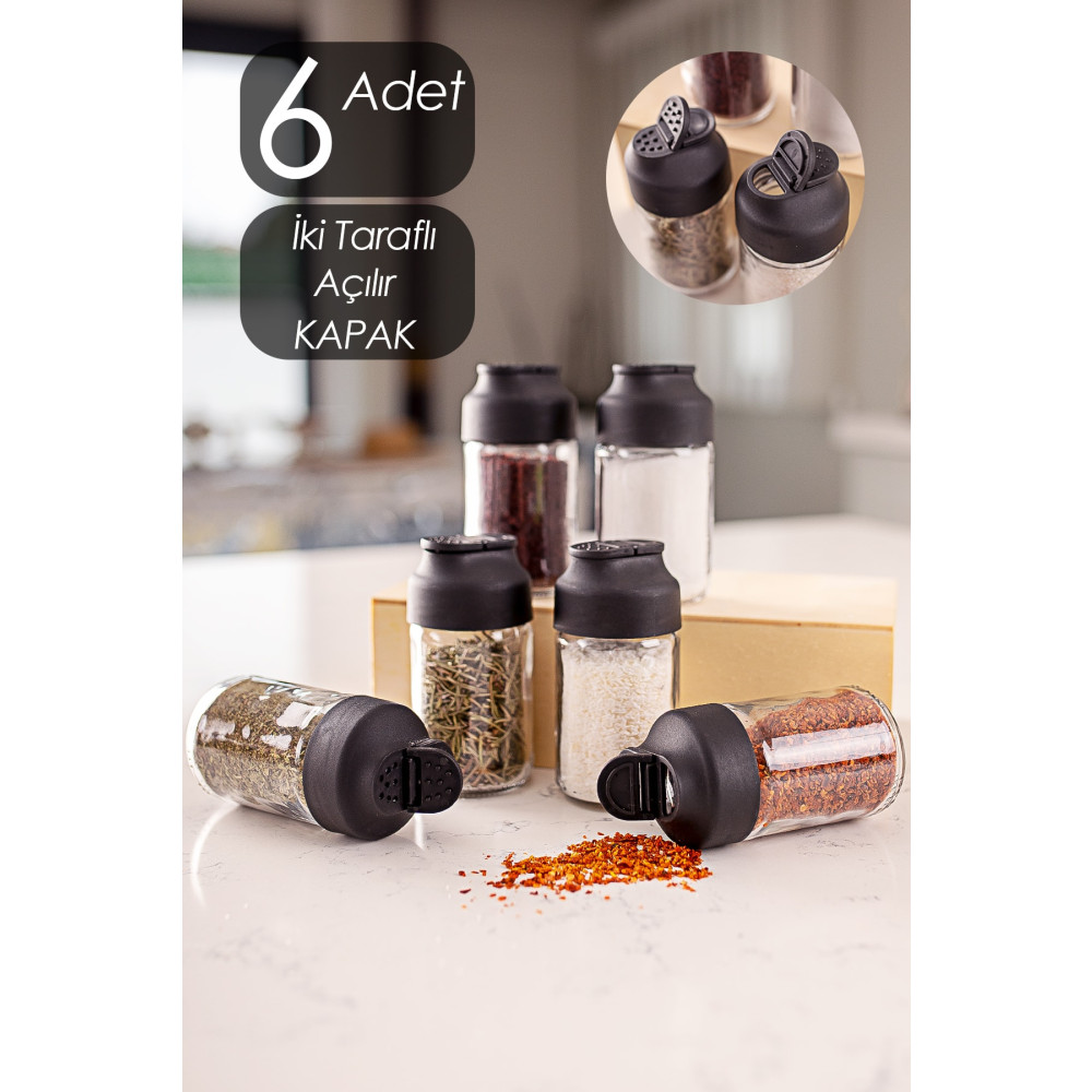 Porsima Çift Kapaklı Mini Cam 6lı Baharatlık Seti - Cam Tuzluk & Biberlik - Mini Baharatlık Takımı Baharat Setleri & Baharatlıklar Fiyatı