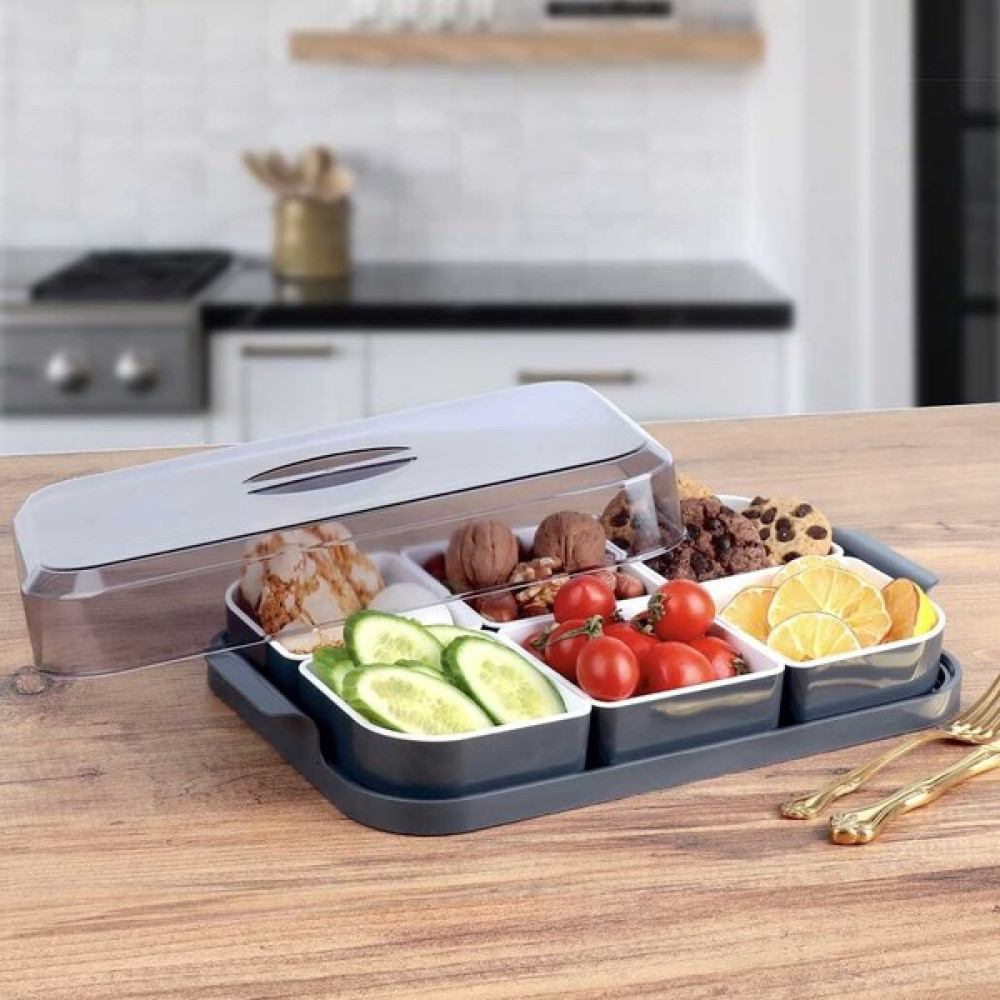 Porsima DC-550 Çift Renkli 6 Bölmeli Kahvaltılık Gri - Beyaz Kahvaltı Takımı Fiyatı
