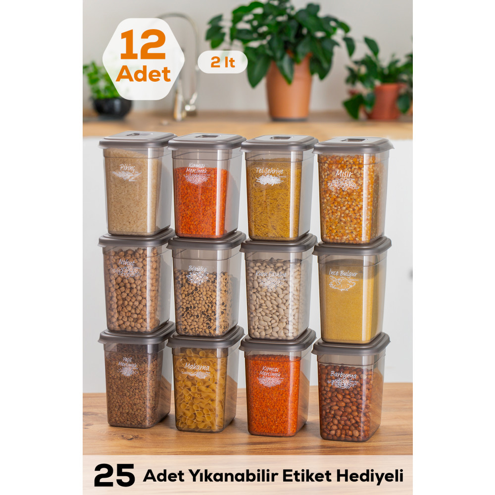 Porsima Diamond Etiketli 2 Litre 12 Li 24 Parça Bakliyat Saklama Kabı - Erzak Saklama Kabı Seti Saklama Kapları Fiyatı