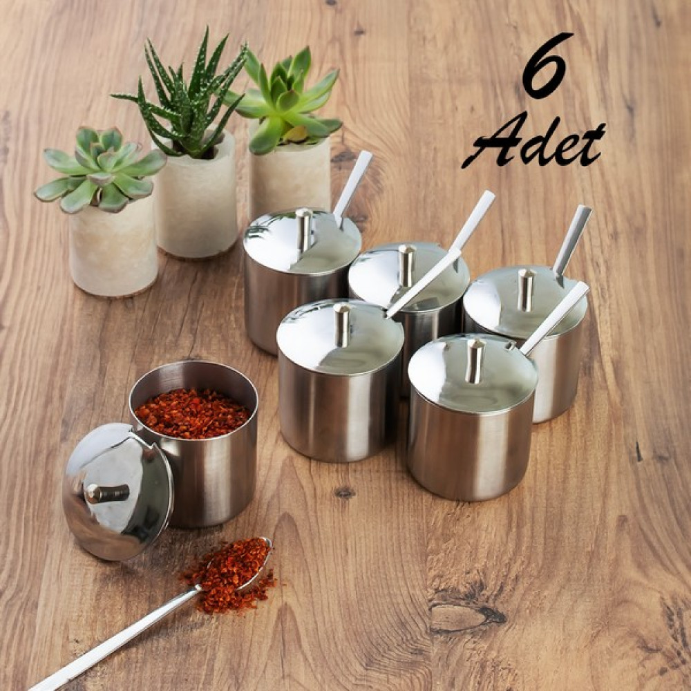 Porsima Elit Paslanmaz Çelik Çay Kaşıklı Kapaklı Şekerlik Baharatlık Takımı 6'lı Baharat Setleri & Baharatlıklar Fiyatı