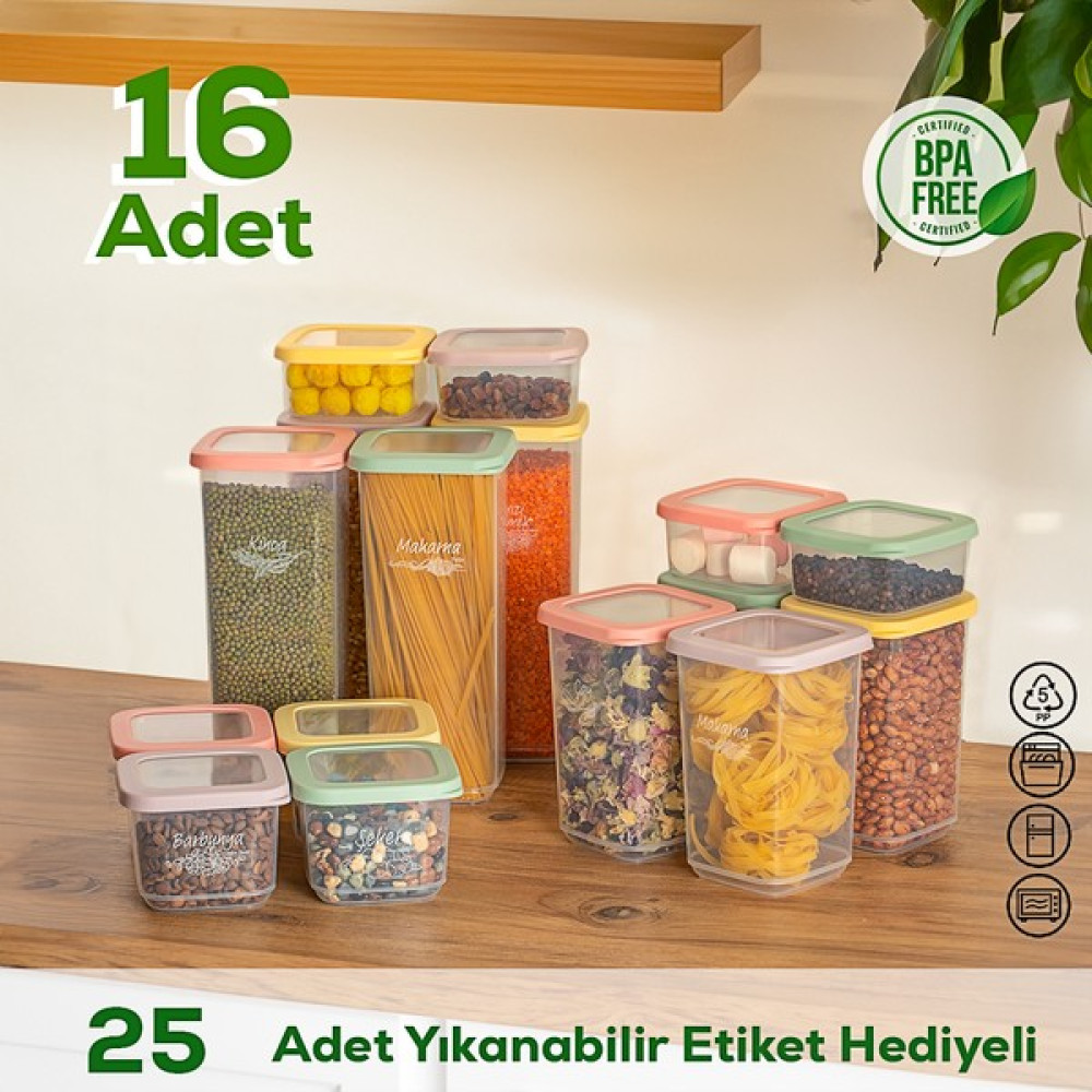 Porsima Forb 1034 16 Lı Etiketli Renkli Kapaklı Plastik Gıda Erzak Saklama Kabı 4X(360-500-1100-1700)CC Şeffaf - 16 Adet Saklama Kapları Fiyatı