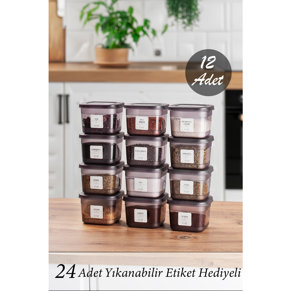 Porsima Org-430 12li Etiketli Kare Baharatlık Bakliyat Erzak Saklama Kabı Seti Siyah 600 ml Saklama Kapları Fiyatı