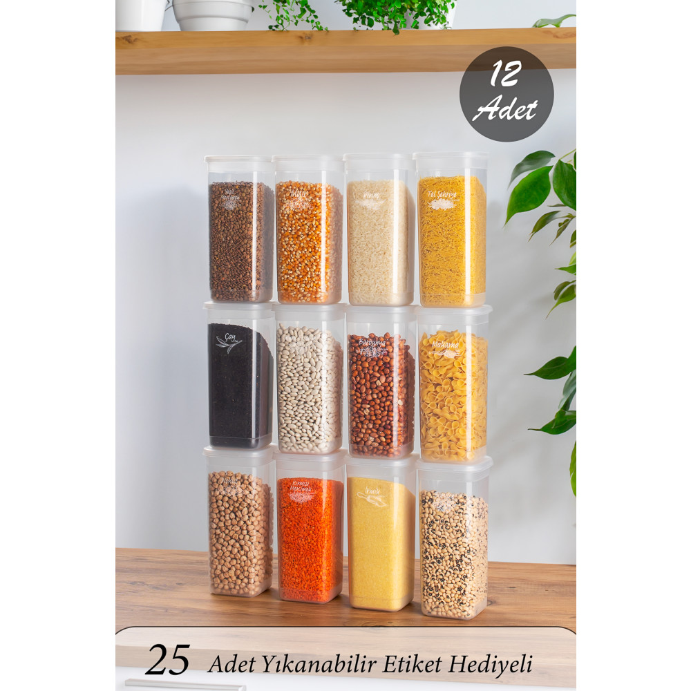 Porsima Org-432 Etiketli Kare 12li Bakliyat Erzak Saklama Kabı Seti Şeffaf 1900 ml Saklama Kapları Fiyatı