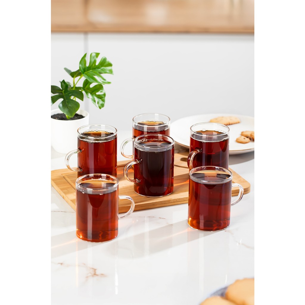 Porsima PBT-789 6lı Borosilikat Isıya Ateşe Dayanıklı Cam Kulplu Çay Bardağı Kahve Bardak Kupa Seti 200 ml - 6 Adet - 250 ml Fincan / Bardak / Kahve Takımı Fiyatı