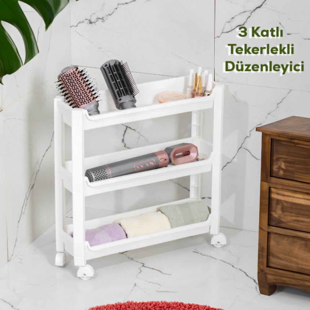 Porsima Rafty-65-1 Tekerlekli 3 Katli Duzenleyici - 46,5 X 14,5 X 48 Cm Hareketli Raf - Beyaz Mutfak Dolabı / Mobilyası Fiyatı