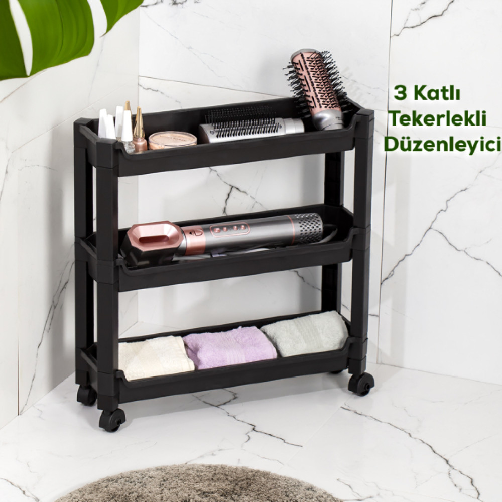Porsima Rafty-65-Eco-1 Tekerlekli 3 Katli Duzenleyici - 46,5 X 14,5 X 48,3 Cm Hareketli Raf - Siyah Mutfak Dolabı / Mobilyası Fiyatı