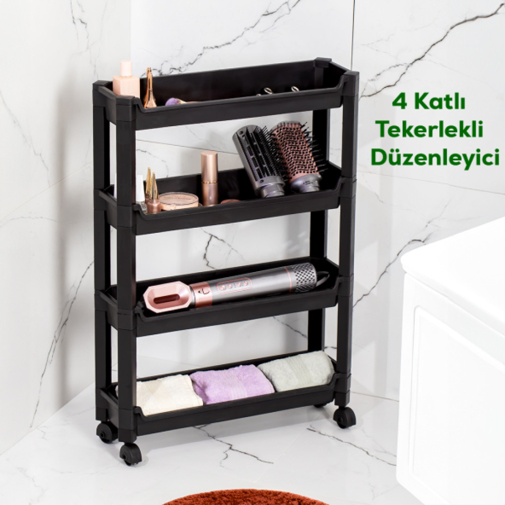 Porsima Rafty-66-Eco-1 Tekerlekli 4 Katli Duzenleyici - 46,5 X 14,5 X 67 Cm Hareketli Raf - Siyah Mutfak Dolabı / Mobilyası Fiyatı