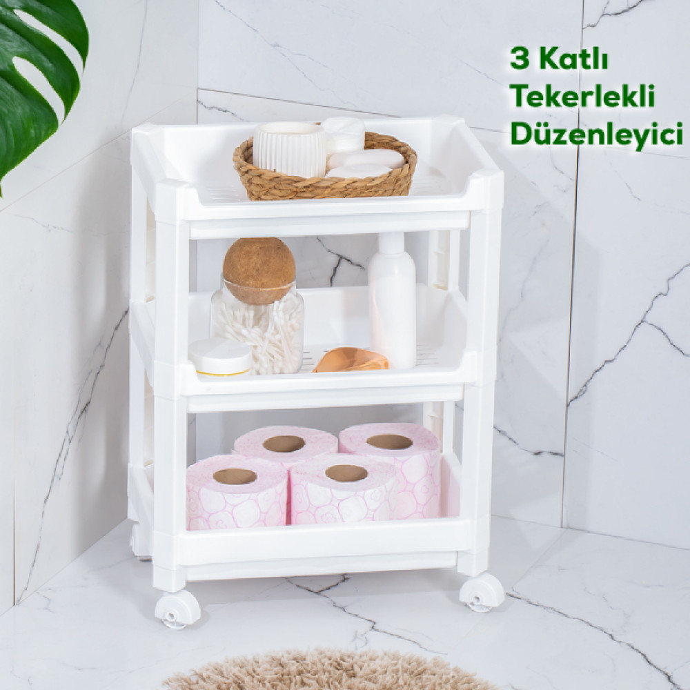 Porsima Rafty-73-1 Tekerlekli 4 Katli Duzenleyici - 35,5 X 22 X 48 Cm Hareketli Genis Raf - Beyaz Mutfak Dolabı / Mobilyası Fiyatı