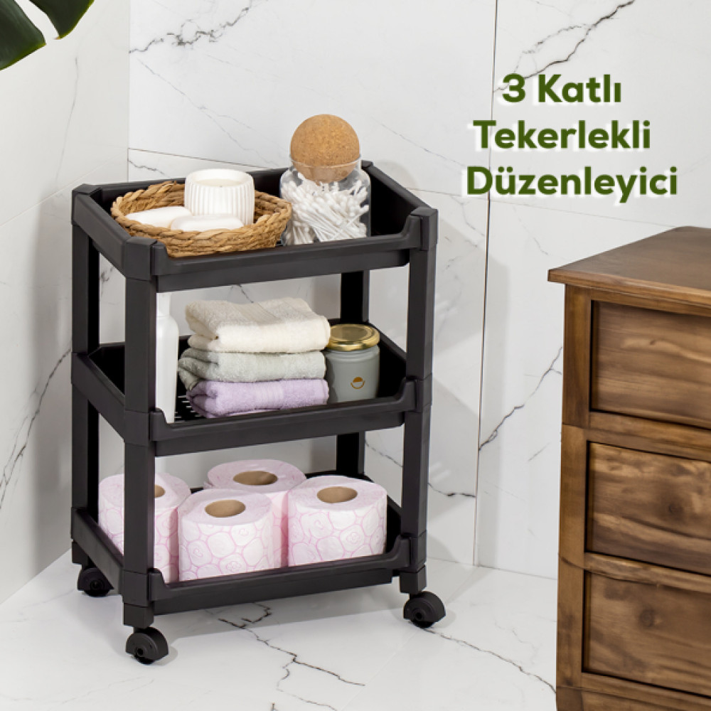 Porsima Rafty-73-Eco-1 Tekerlekli 4 Katli Duzenleyici - 35,5 X 22 X 48 Cm Hareketli Genis Raf - Siyah Mutfak Dolabı / Mobilyası Fiyatı